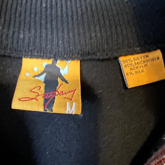 Steve Harvey Knit Sweater Mens Medium 1/4 Zip High Color Geometric Square Silk B - Picture 7 of 8